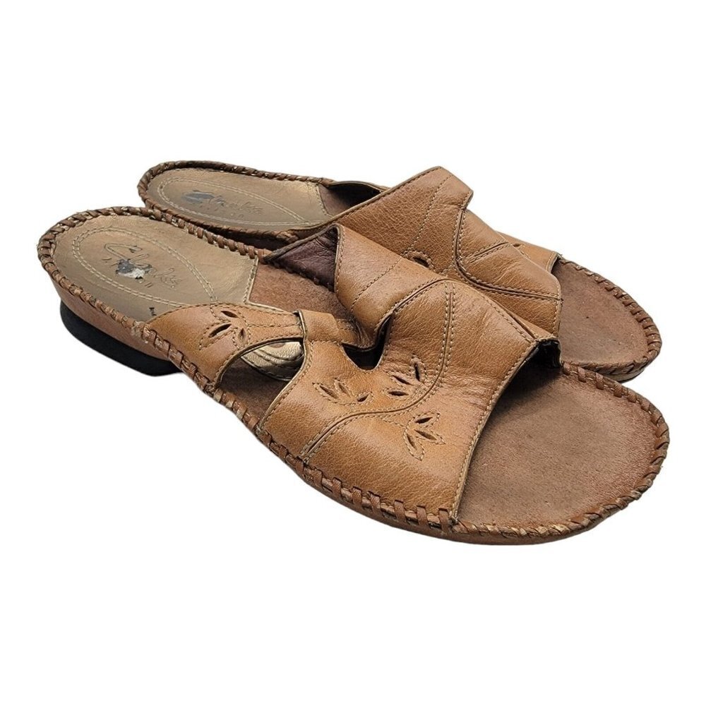 Clarks Artisan Shoes Womens Size 6 Tan Summer Beach Wedge Sandals Leather